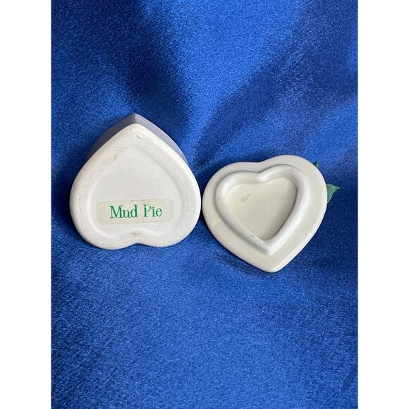 Mud Pie White Porcelain Heart Shape Trinket Dish with Red Rose - Picture 5 of 6